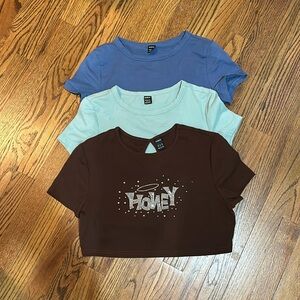 Prebundled shirtsleeve cropped tops